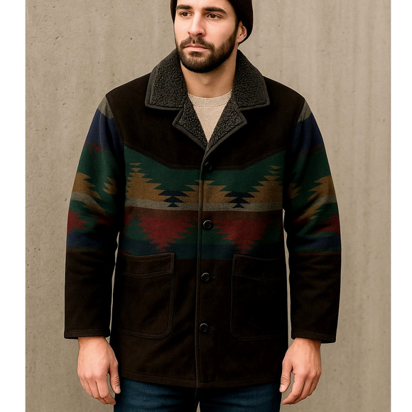 Scully M Vintage Southwestern Jacket Suede & Wool Aztec Western Coat Sherpa 40 - Picture 2 of 16